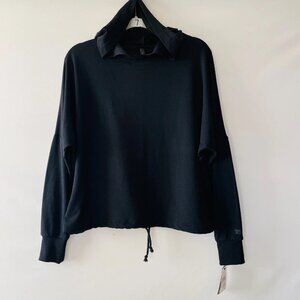 NWT Joe's Jeans Womens Black Drop Shoulder Crop Hooded Sweatshirt Size Small